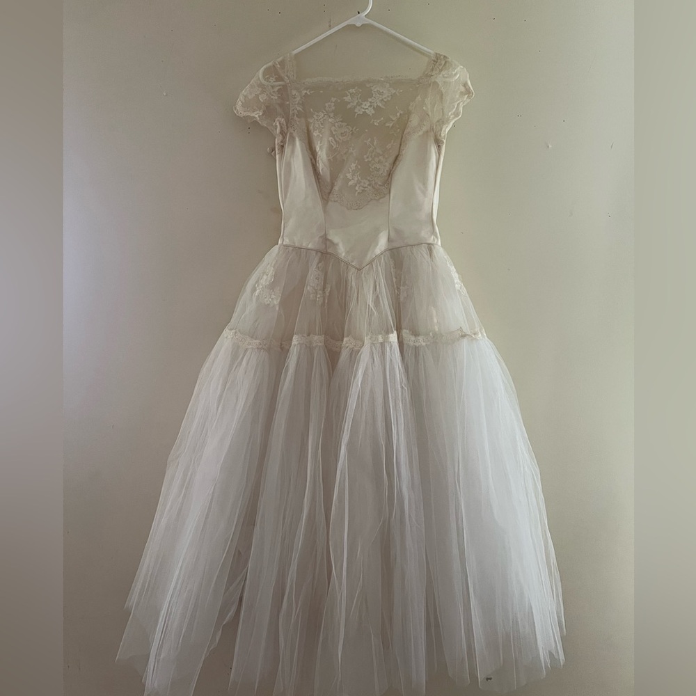 1956 Full Skirt Midi Wedding Dress